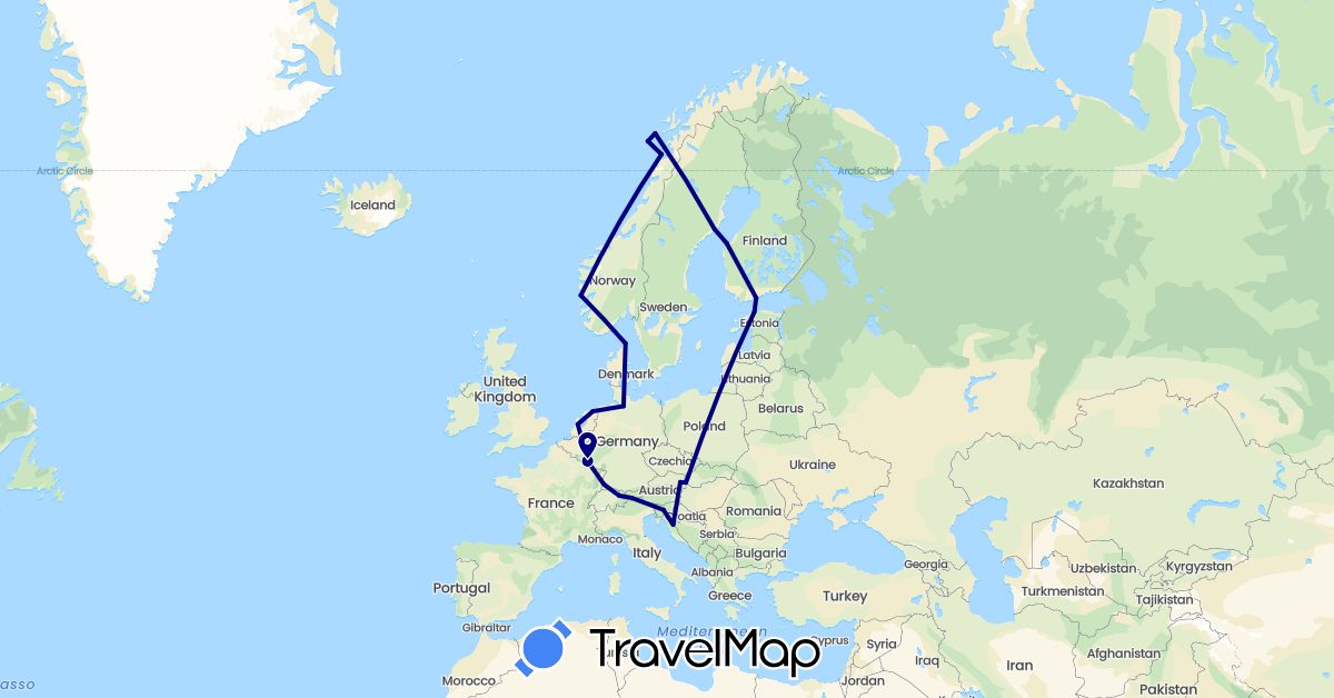 TravelMap itinerary: driving in Austria, Germany, Denmark, Estonia, Finland, Croatia, Liechtenstein, Luxembourg, Netherlands, Norway, Sweden, Slovenia, Slovakia (Europe)